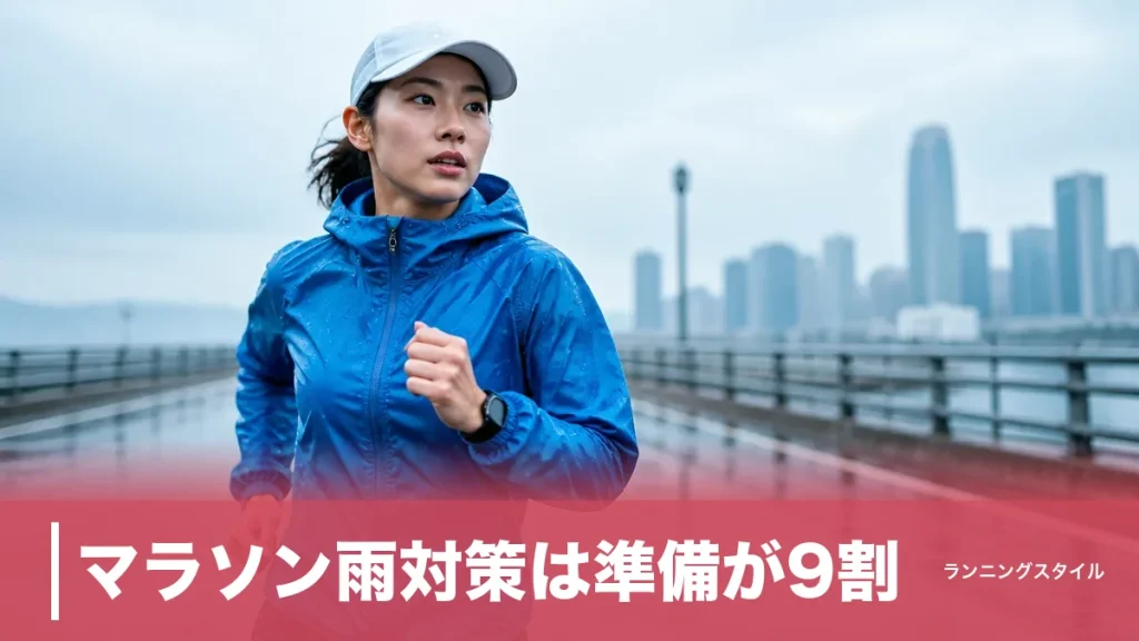 マラソン雨対策は準備が9割｜低体温症を防ぐ持ち物リストと気温別の服装・ペース術のアイキャッチ画像